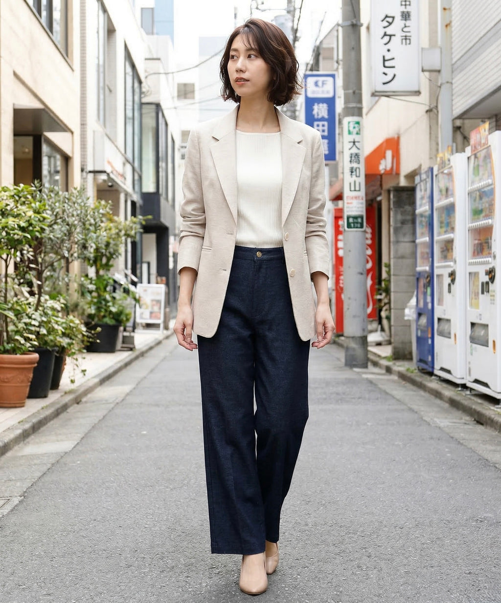 ネイビーで引き締める上品バランススタイル